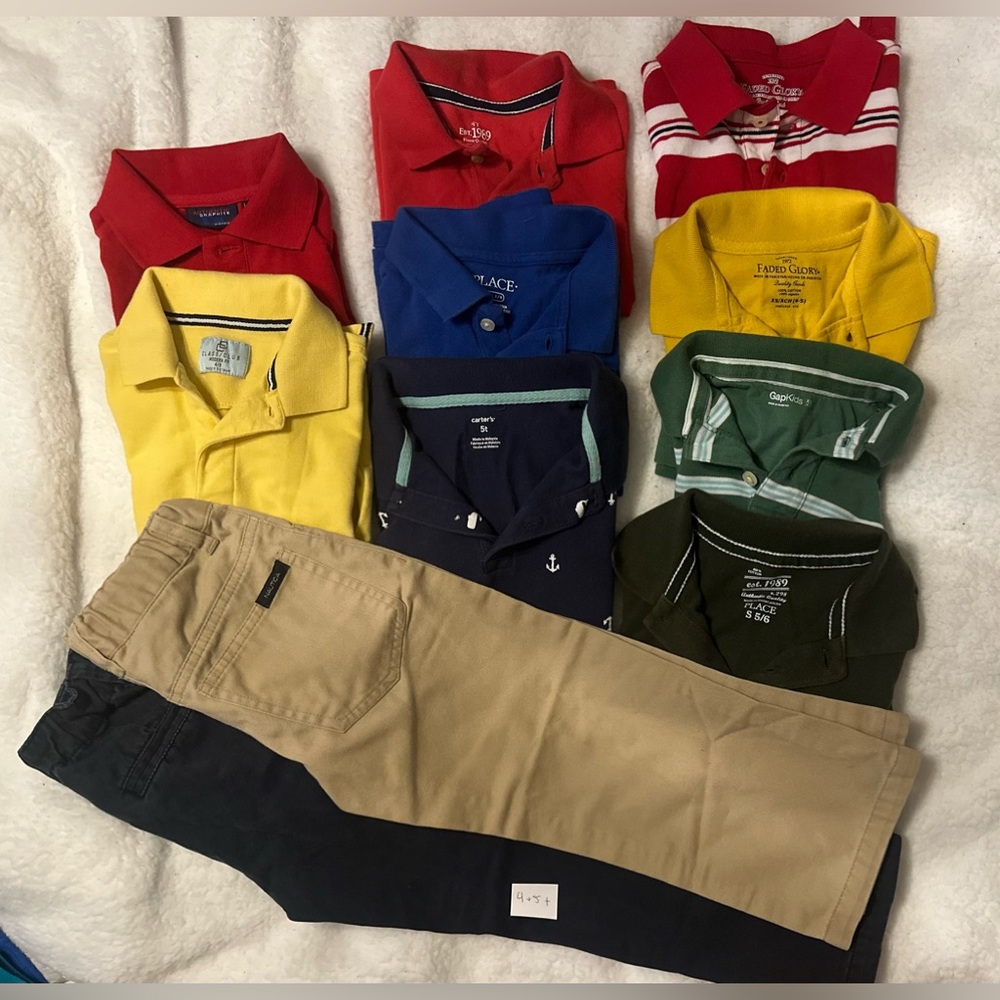 4t and 5t boys polo style shirts with 2 pairs of pants